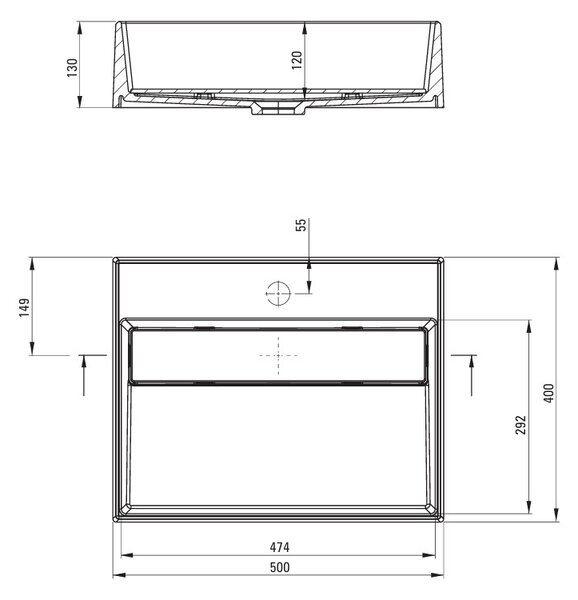Deante Correo, granitové umyvadlo na desku 500x400x130 mm, šedá, DEA-CQR_SU5M
