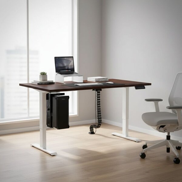 Výškově nastavitelný stůl OfficeTech B, 120 x 80 cm, bílá podnož, wenge