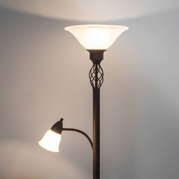 Lucande stojací lampa Dunja, bílá/rezavá, kov, na čtení, Hnědá / rez, Obývací pokoj / jídelna, kov, Venkovský / rustikální