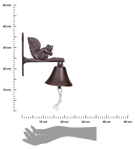 Zahradní zvonek Squirrel, 19x9,5 cm, litina, hnědá