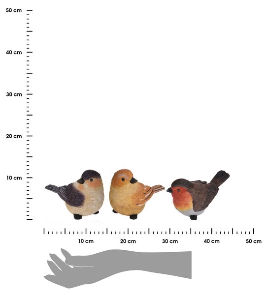 Zahradní figurka z polistone Little Birds, sada 3ks, 9 cm, vícebarevná