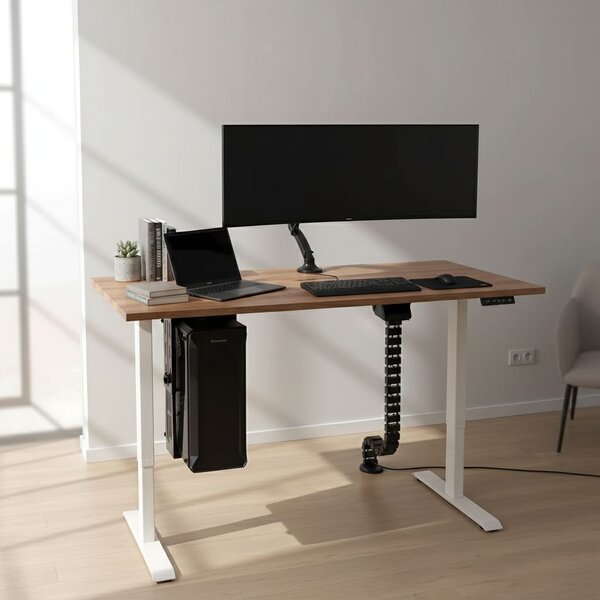 Výškově nastavitelný stůl OfficeTech D, 120 x 80 cm, šedá podnož, dub silverjack