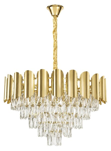 Toolight Toolight, křišťálová závěsná lampa Ø60 cm, 9×E14, SWE100-CP, zlatá, OSW-30223