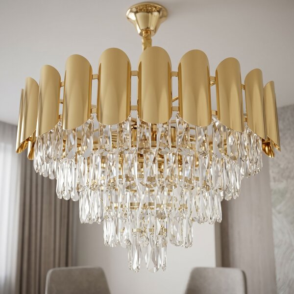 Toolight Toolight, křišťálová závěsná lampa Ø60 cm, 9×E14, SWE100-CP, zlatá, OSW-30223