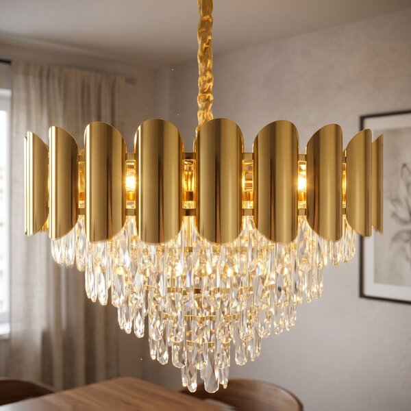 Toolight Toolight, křišťálová závěsná lampa Ø60 cm, 9×E14, SWE100-CP, zlatá, OSW-30223