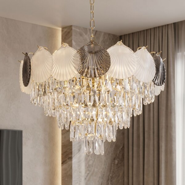 Toolight Toolight, křišťálová závěsná lampa Ø60 cm, 9xE14, SWE084-CP, zlatá, OSW-30213