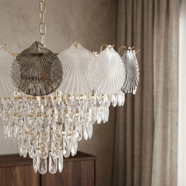 Toolight Toolight, křišťálová závěsná lampa Ø60 cm, 9xE14, SWE084-CP, zlatá, OSW-30213