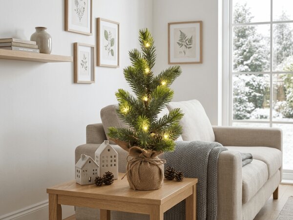 Umělý vánoční stromek LITTLE SPRUCE s LED osvětlením, 37 cm