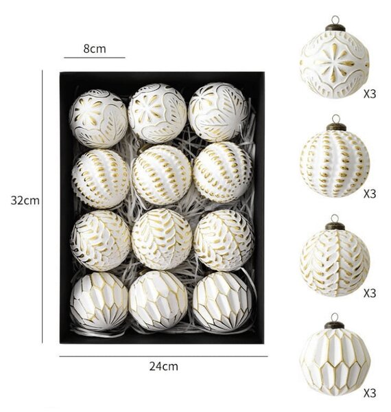 Sada 12 ks vánočních ozdob GOLD FESTIVE 7 cm, bílé/zlaté