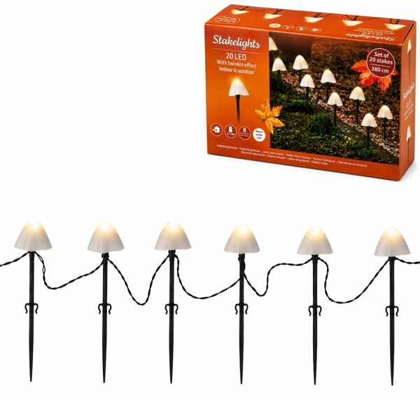Zahradní LED světla MUSHROOMS 20 ks, 380 cm