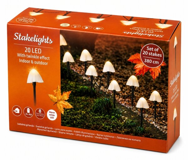 Zahradní LED světla MUSHROOMS 20 ks, 380 cm