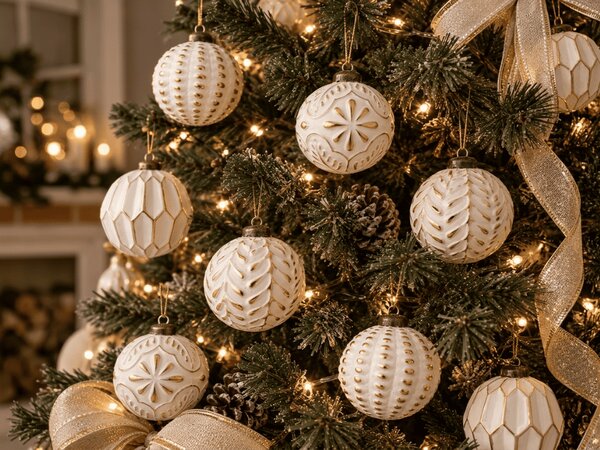 Sada 12 ks vánočních ozdob GOLD FESTIVE 7 cm, bílé/zlaté