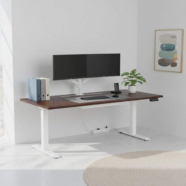 Výškově nastavitelný stůl OfficeTech D, 200 x 80 cm, bílá podnož, wenge