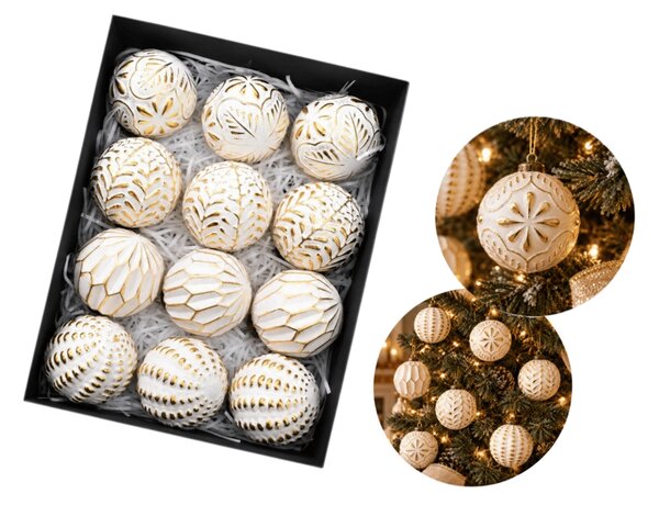 Sada 12 ks vánočních ozdob GOLD FESTIVE 7 cm, bílé/zlaté