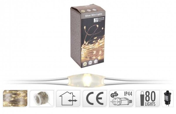 LED světelný řetěz AURALIS 7,9 m, teplá bílá