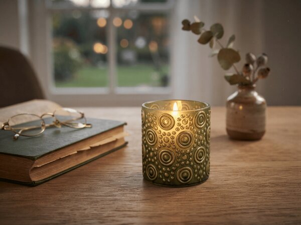 Svícen na čajové svíčky ANTIC GOLD 7,5x8 cm, zelený