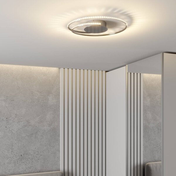 Lindby LED stropní svítidlo Joline, Ø 45 cm, krystaly, kov, Chrom / stříbro, Obývací pokoj / jídelna, kov, Moderní