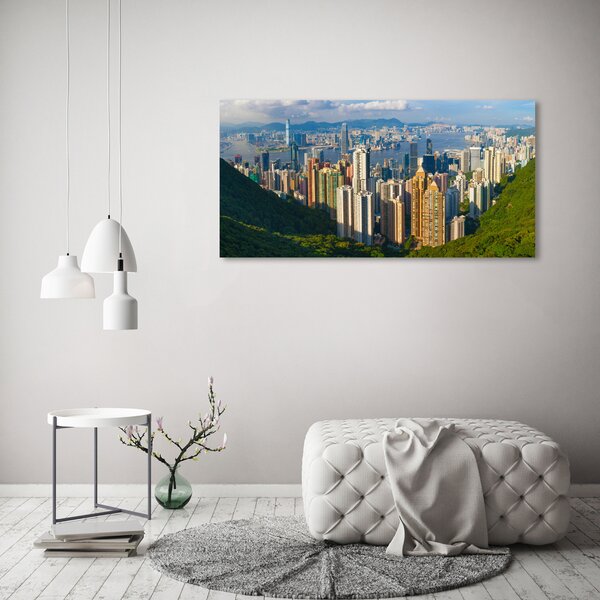 Foto obraz sklo tvrzené Hongkong panorama osh-90238708