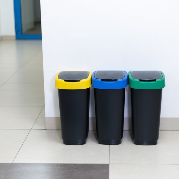 Černé odpadkové koše v sadě 3 ks na tříděný odpad z recyklovaného plastu 25 l Twist – Rotho