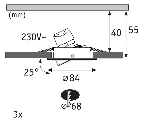 P 92274 LED vestavné svítidlo Nova GU10 Flat výklopné 3x4,9W 230V 2700K chrom - PAULMANN