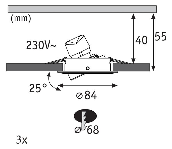 P 92275 LED vestavné svítidlo Nova GU10 Flat výklopné 3x4,9W 230V 2700K černá mat - PAULMANN