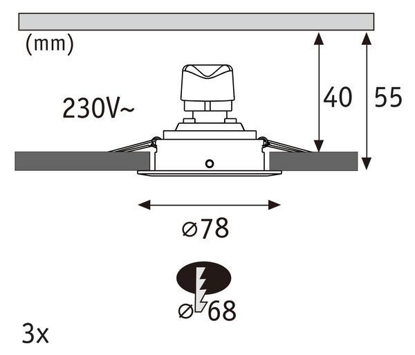 P 92279 LED vestavné svítidlo Nova GU10 Flat nevýklopné IP44 3x4,9W 230V 2700K kov kartáčovaný - PAULMANN