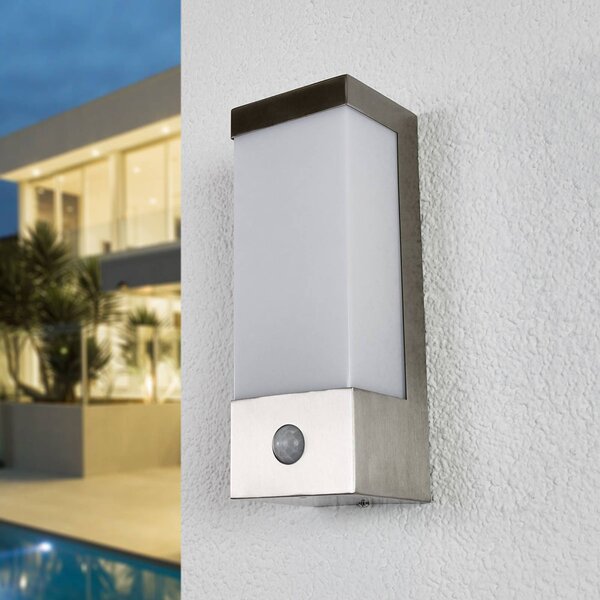 Lindby LED venkovní nástěnné svítidlo Severina, 25 cm, senzor, ocel, Hliník / šedá / zinek, Nerezová ocel, Moderní