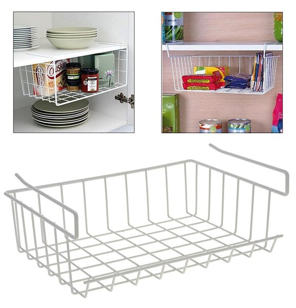 CONFORTIME Přídavný závěsný koš pod polici, bílý kov, hluboký COCINA, 43x25x18,5
