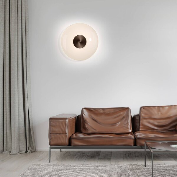 PURE LED nástěnné světlo Vitrum, hnědá/opálové sklo/hliník, Ø 22 cm, stmívatelný, Hnědá / rez, Obývací pokoj / jídelna, Sklo, Moderní