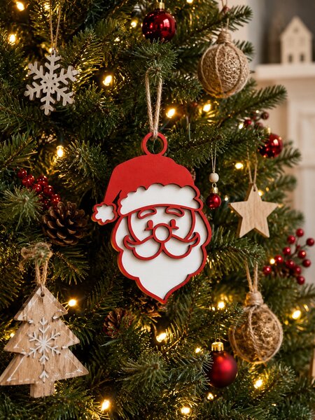 Z rodinné dílny Dřevěná vánoční ozdoba Santa Claus – svítí ve tmě | Ruční výroba Provedení: Nesvítící