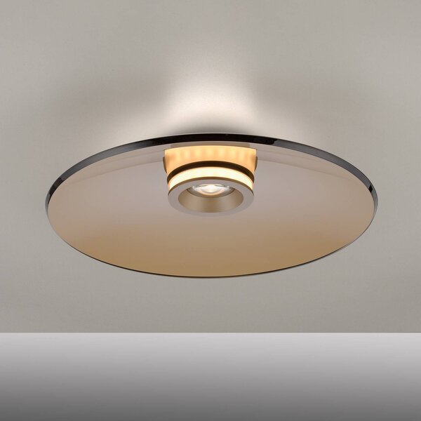 PURE LED stropní svítidlo Moon, bronz, Ø 50 cm, sklo/hliník, stmívatelný, Bronz / starožitná mosaz, Obývací pokoj / jídelna, Sklo, Moderní