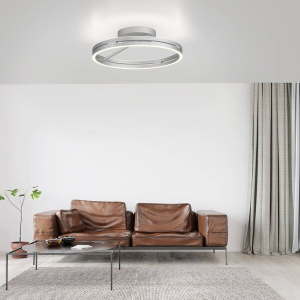 PURE LED stropní svítidlo Loop, hliník, kov, Ø 60 cm, stmívatelný, Hliník / šedá / zinek, Obývací pokoj / jídelna, Hliník, Moderní, Stropní svítidlo
