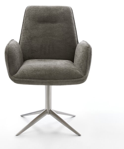 DELIFE Jídelní židle Zoa-Flex bouclé měkký tmavě béžová křížová podnož nerezová ocel 360° otočný houpací funkce taštičkové pružiny
