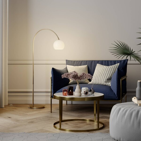 Lindby Lampa Cynthia, mosazná, sklo, 140 cm, E27, Mosaz / zlato, Obývací pokoj / jídelna, Sklo, Moderní