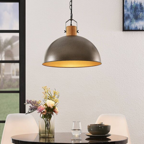 Lindby Závěsné svítidlo Holgar, zelená barva, dřevo, kov, Ø 45 cm, E27, stmívatelný, Zelená, Obývací pokoj / jídelna, kov, Industriální design
