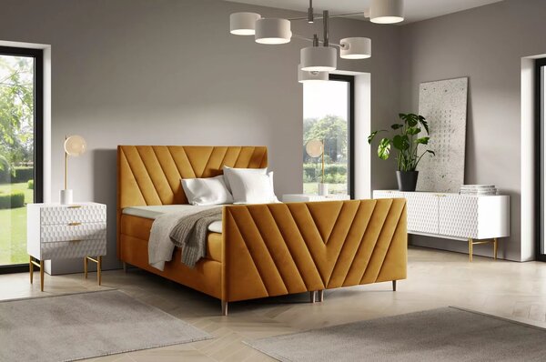 Kontinentální postel 120x220 ANAMARI PLUS - medová + topper ZDARMA