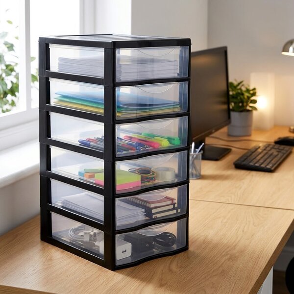 SUNDIS Úložný box s 6 zásuvkami, antracit, OFFICEMIX, A4, 6A