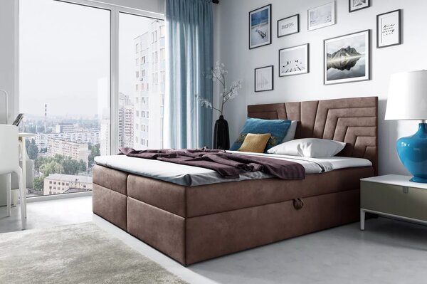 Čalouněná postel s prošívaným čelem SUSANA - 120x220, hnědá 2 + topper ZDARMA