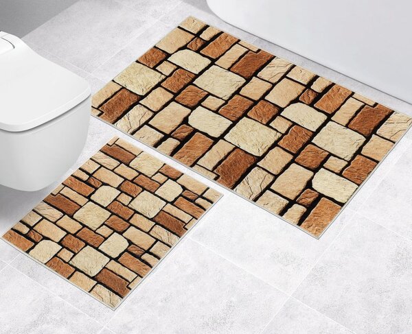 Kvalitex Koupelnová a WC předložka bez výkroje Kamenná dlažba 3D SADA 60 x 100 cm + 60 x 50 cm