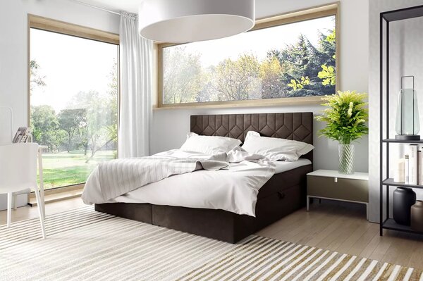 Postel boxspring s prošívaným čelem ISAR - 120x220, hnědá 1 + topper ZDARMA