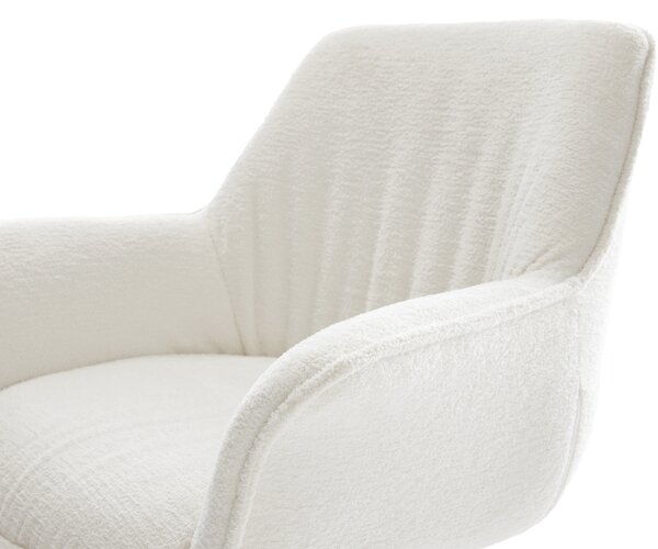 DELIFE Jídelní židle Keila-Flex s područkami bouclé měkký béžová dřevěná podnož hranatá přírodní 180° otočná
