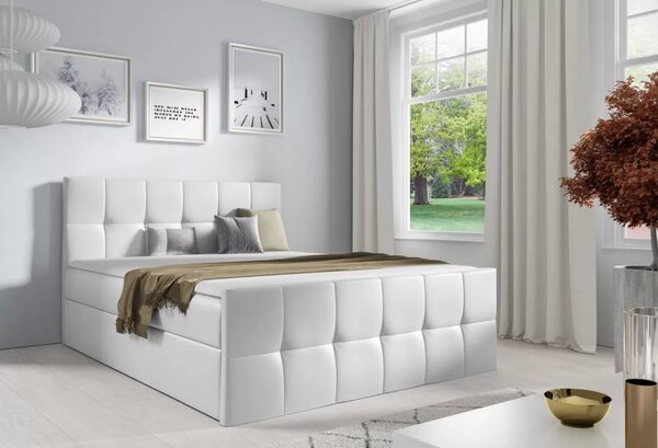 Jednolůžková postel CHLOE - 120x220, bílá eko kůže + topper ZDARMA