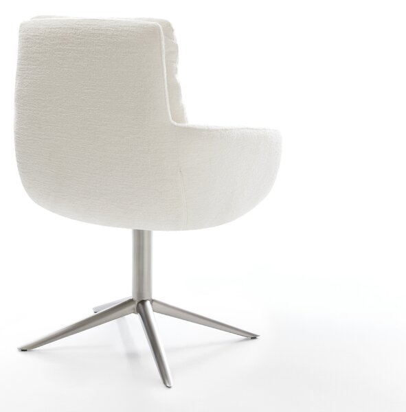 DELIFE Jídelní židle Abelia-Flex s područkami bouclé měkký béžová křížová podnož nerezová ocel 360° otočný houpací funkce
