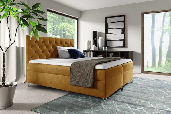 Boxspringová postel VENDELIN - 120x220, žlutá + topper ZDARMA