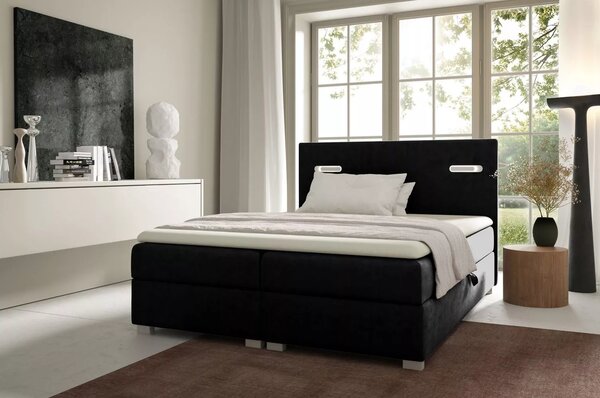 Čalouněná postel 120x220 MIRONA s LED osvětlením - černá + topper ZDARMA