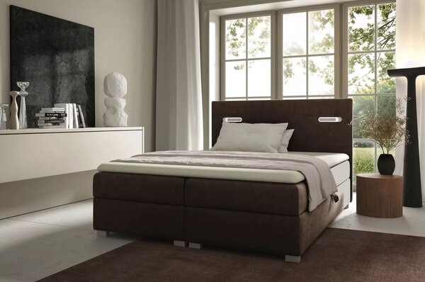 Čalouněná postel 120x220 MIRONA s LED osvětlením - hnědá + topper ZDARMA