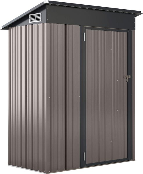 Kovový zahradní domek COSTWAY, 150 x 90,5 x 185 cm | 1,5 m³, kůlna na nářadí s jednoplášťovou střechou a dveřmi, uzamykatelná kůlna na nářadí, venkovní zahradní domek tmavě šedý