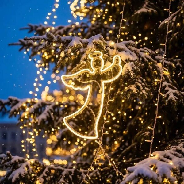 Vianočná sada pre obce: Anjel 8 m, strom 6–8 m, 7× anjel na verejné osvetlenie, 3D LED jeleň a laň 150 cm, teplá biela