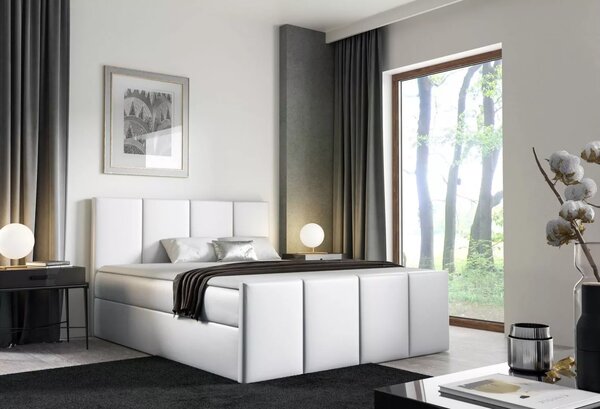 Postel s matrací a roštem LOLA - 120x220, bílá eko kůže + topper ZDARMA