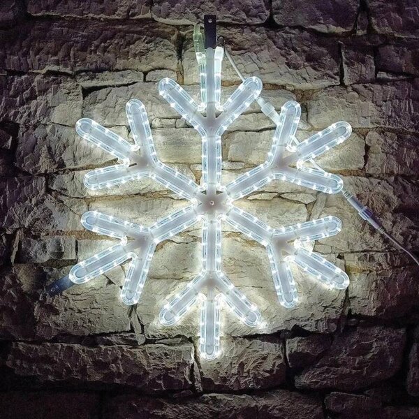 Vianočná sada pre obce „Ľadová vločka V“ s jeleňom a laňou, strom 3–5 m, 4× vločka V na verejné osvetlenie, 3D LED jeleň a laň 150 cm, ľadovo biela
